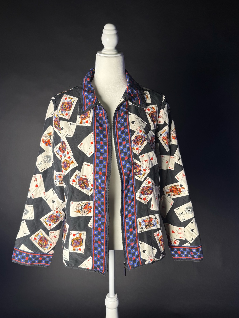 Victor Costa Navy Jacket with Red & Blue Playing Card Trim